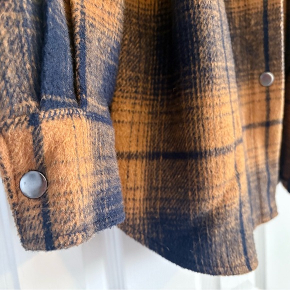 Steve Madden Sophia Shirt Jacket Shacket Sz S Orange Navy Plaid Peacoat Pockets - Picture 3 of 4